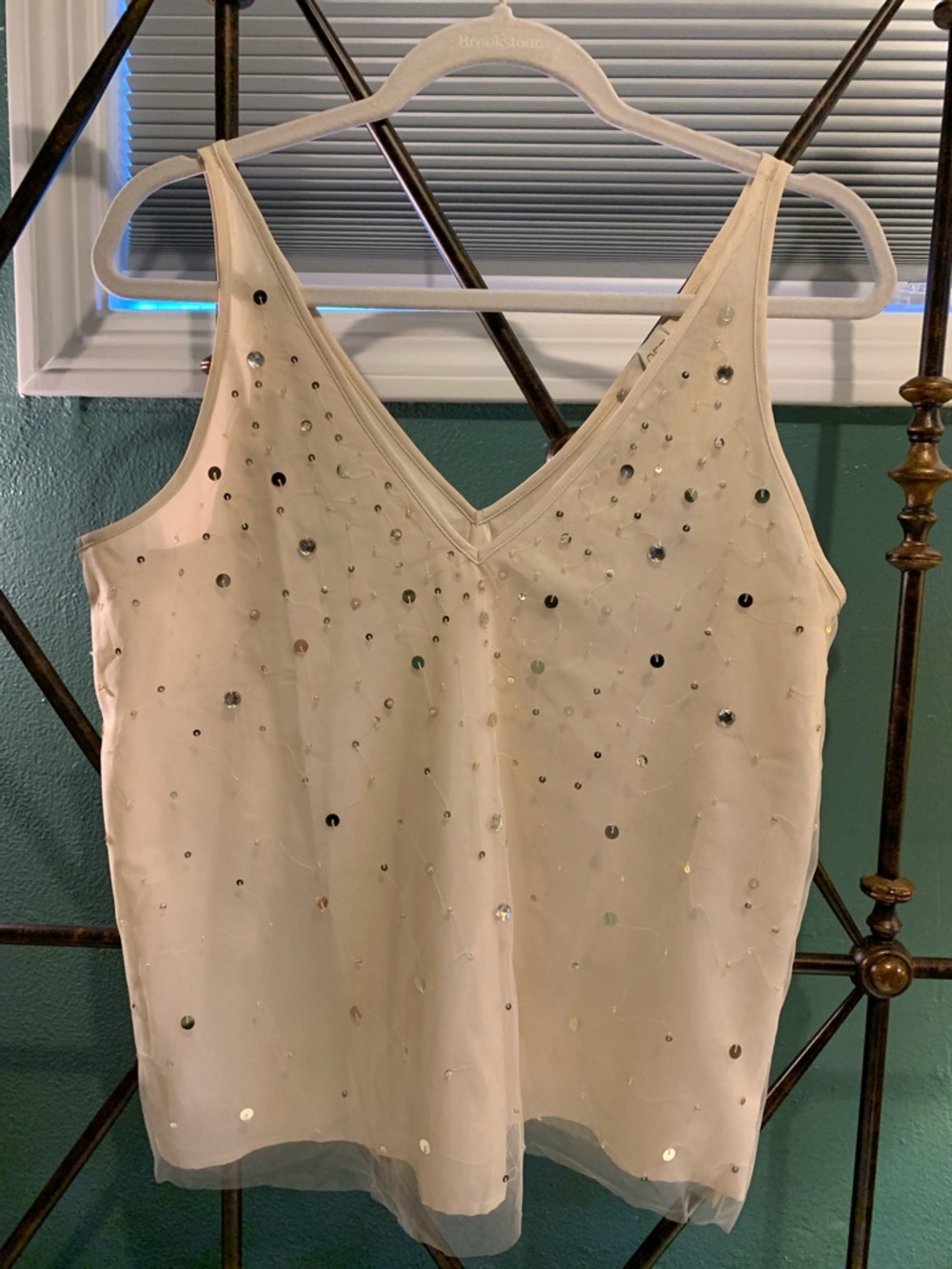 LOFT Cream Sequin-Embellished Tank
